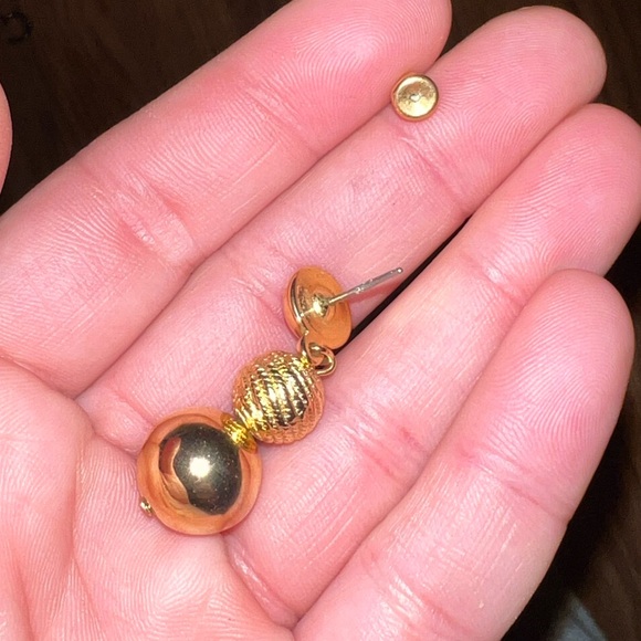 Vintage Gold Tone Triple Beaded Dangle Earrings - Picture 5 of 5